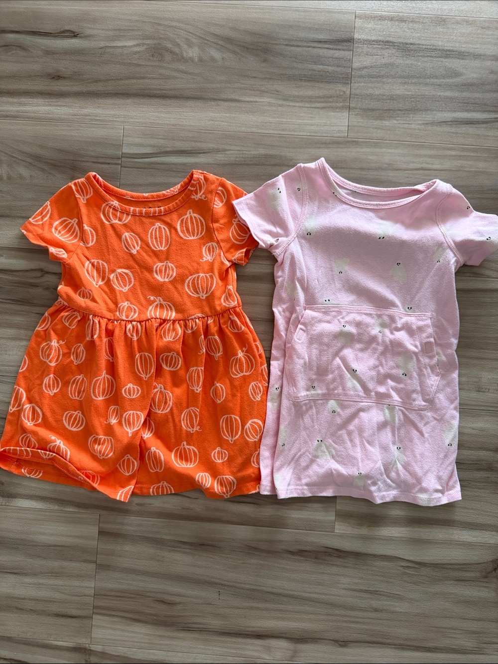 Cat & Jack Orange Pumpkin Print Dress and Pink Ghost Dress